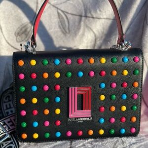 Karl Lagerfeld Paris Simone Leather Crossbody Multi Color Dots Handbag Purse NWT